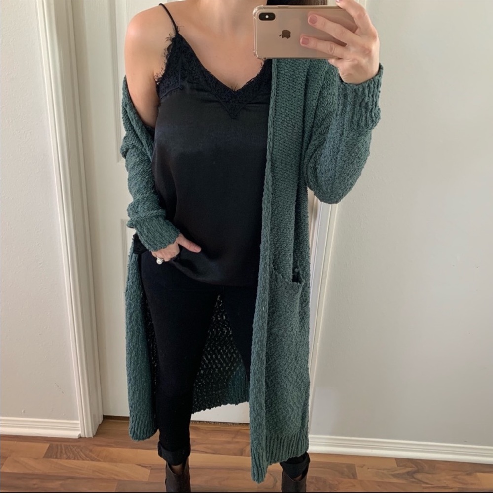 Holiday green duster cardigan